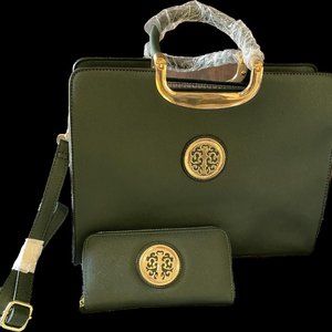 NWOT GREEN HANDBAG /TOTE  WITH MATCHING WALLET